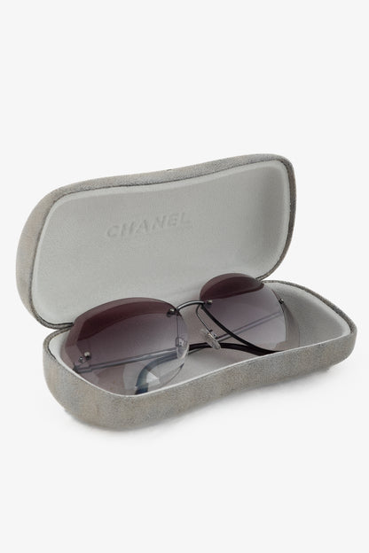 Chanel 4220 Eggplant & Silver-Tone Faceted Rimless Sunglasses