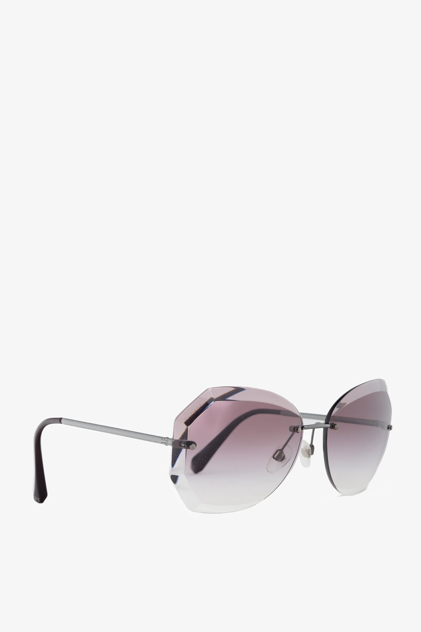 Chanel 4220 Eggplant & Silver-Tone Faceted Rimless Sunglasses