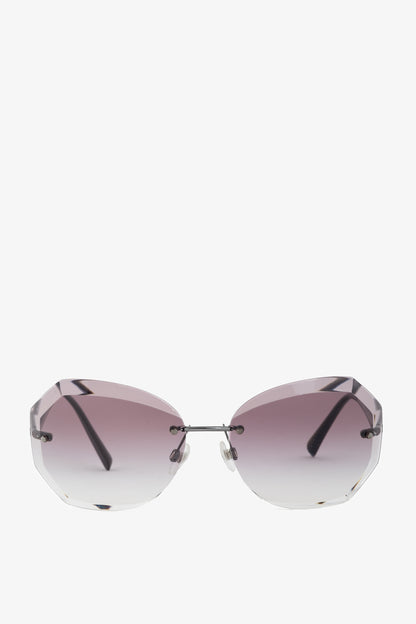 Chanel 4220 Eggplant & Silver-Tone Faceted Rimless Sunglasses