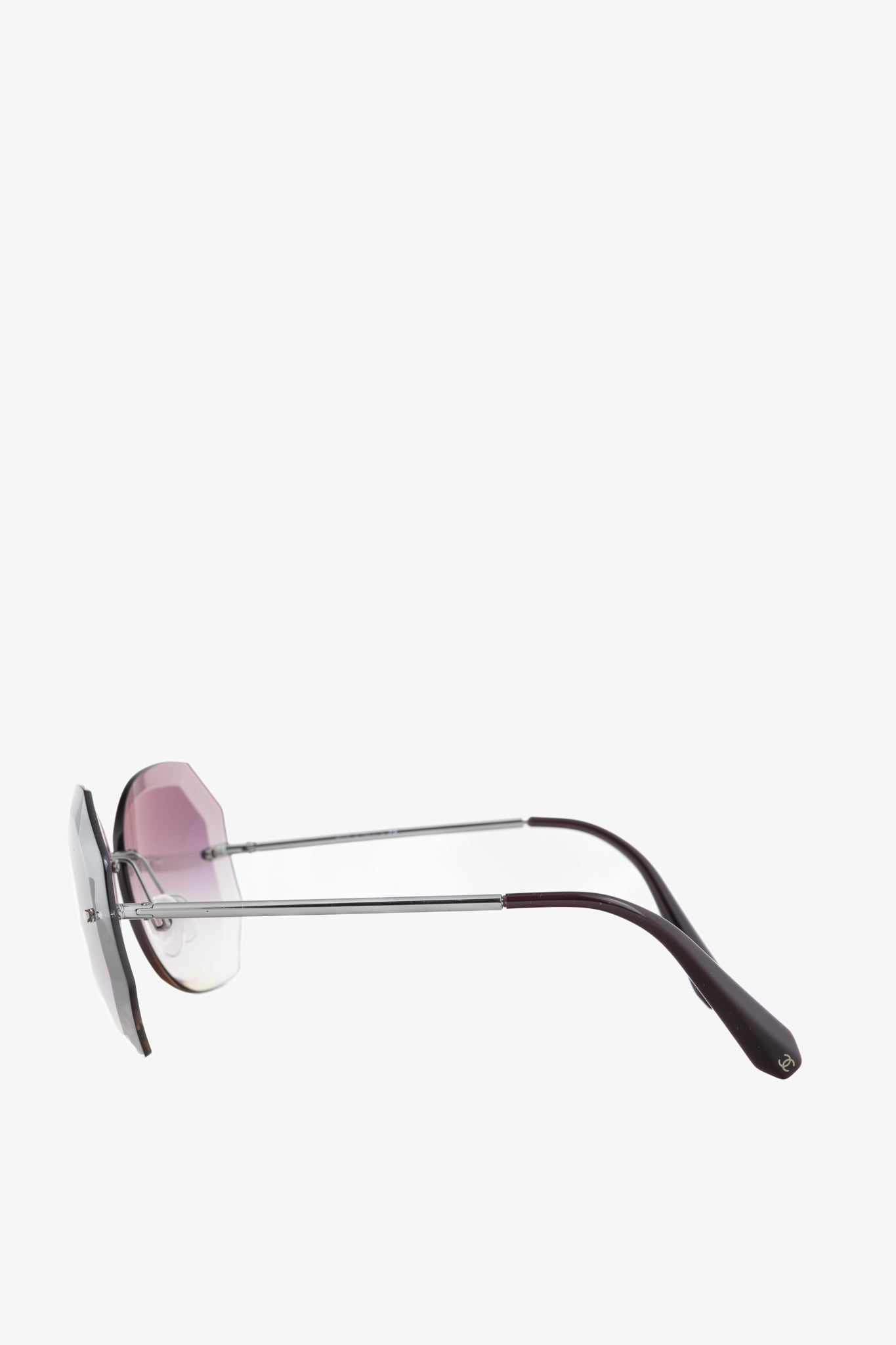 Chanel 4220 Eggplant & Silver-Tone Faceted Rimless Sunglasses