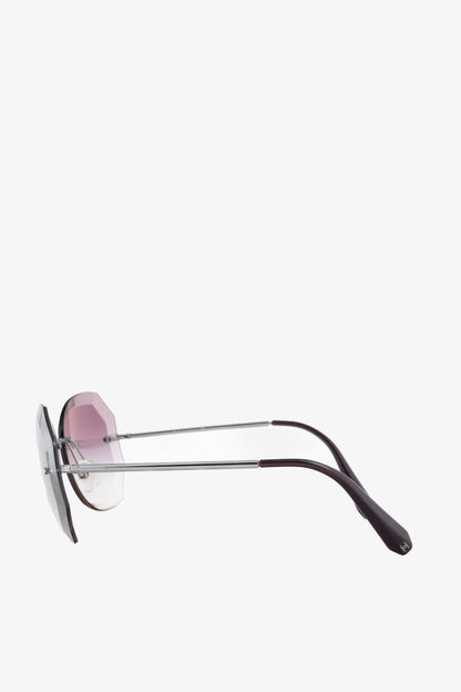 Chanel 4220 Eggplant & Silver-Tone Faceted Rimless Sunglasses
