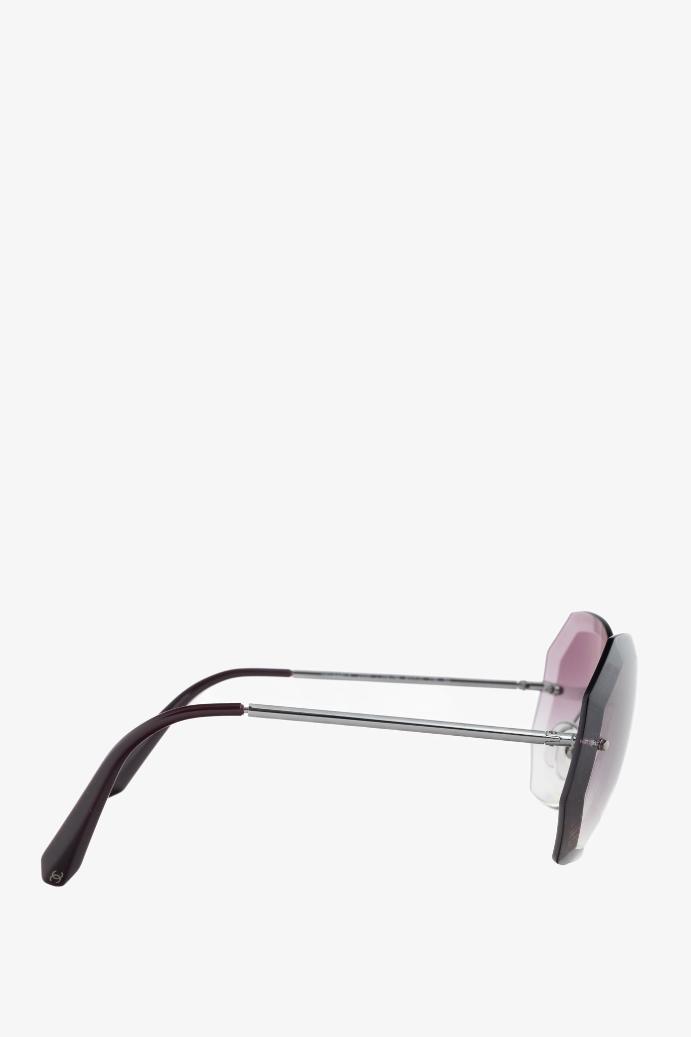 Chanel 4220 Eggplant & Silver-Tone Faceted Rimless Sunglasses