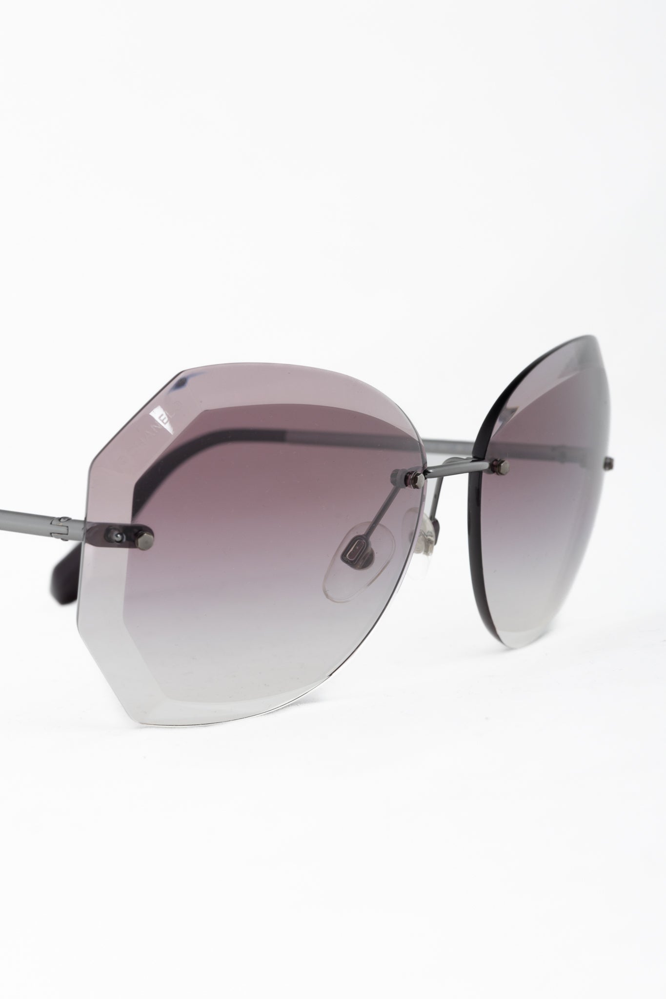 Chanel 4220 Eggplant & Silver-Tone Faceted Rimless Sunglasses