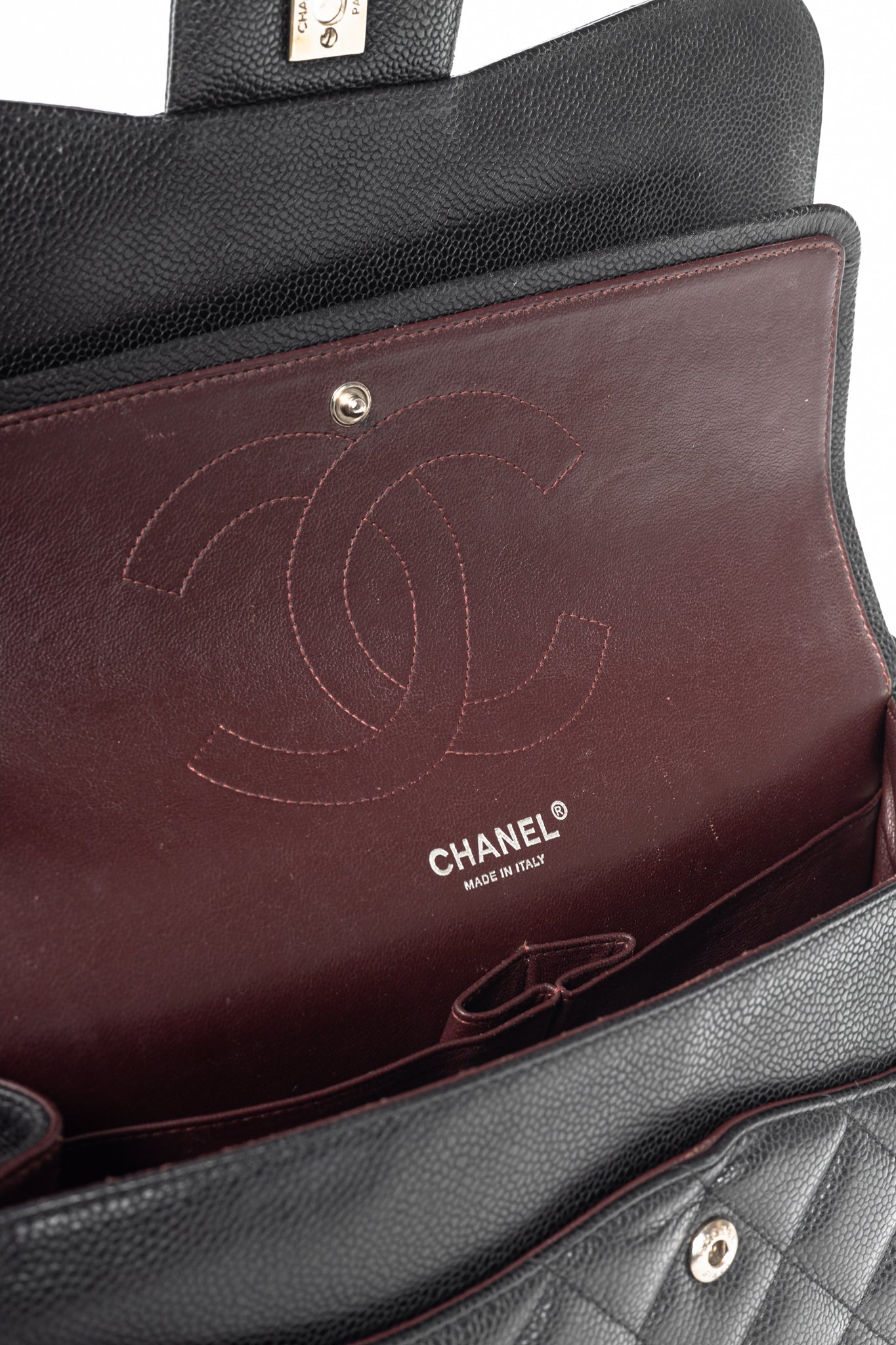 Chanel Jumbo Classic Black Caviar Quilted Double Flap Bag