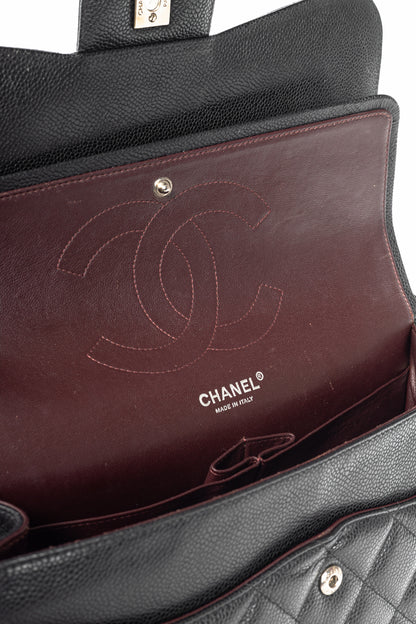Chanel Jumbo Classic Black Caviar Quilted Double Flap Bag