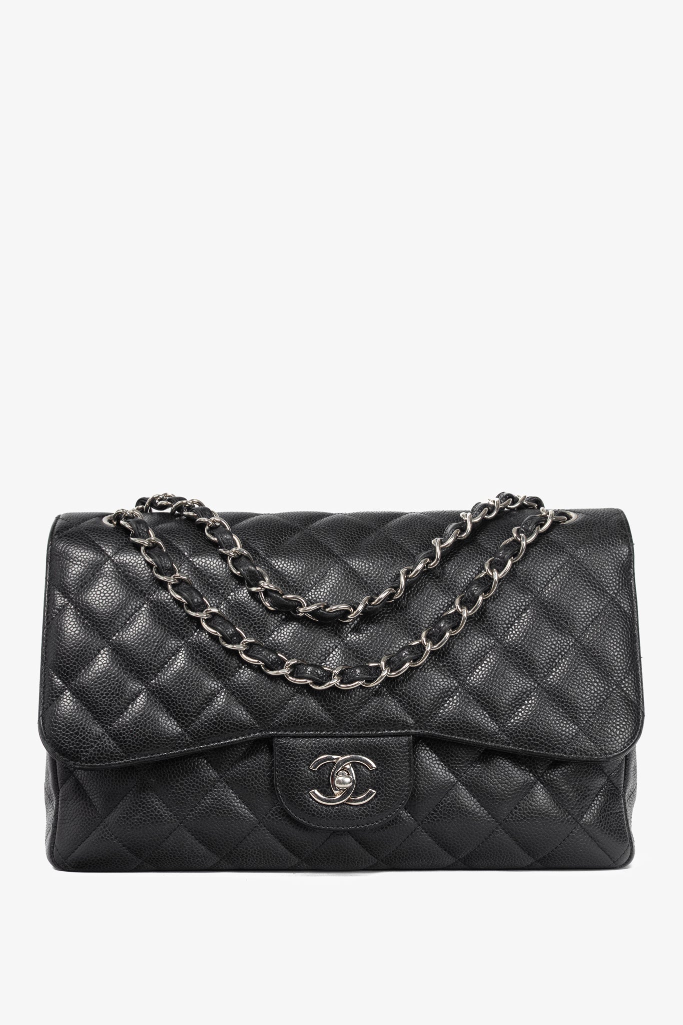 Chanel Jumbo Classic Black Caviar Quilted Double Flap Bag