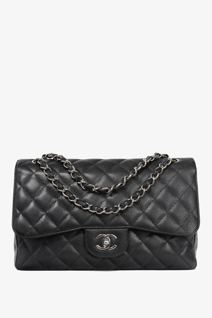 Chanel Jumbo Classic Black Caviar Quilted Double Flap Bag