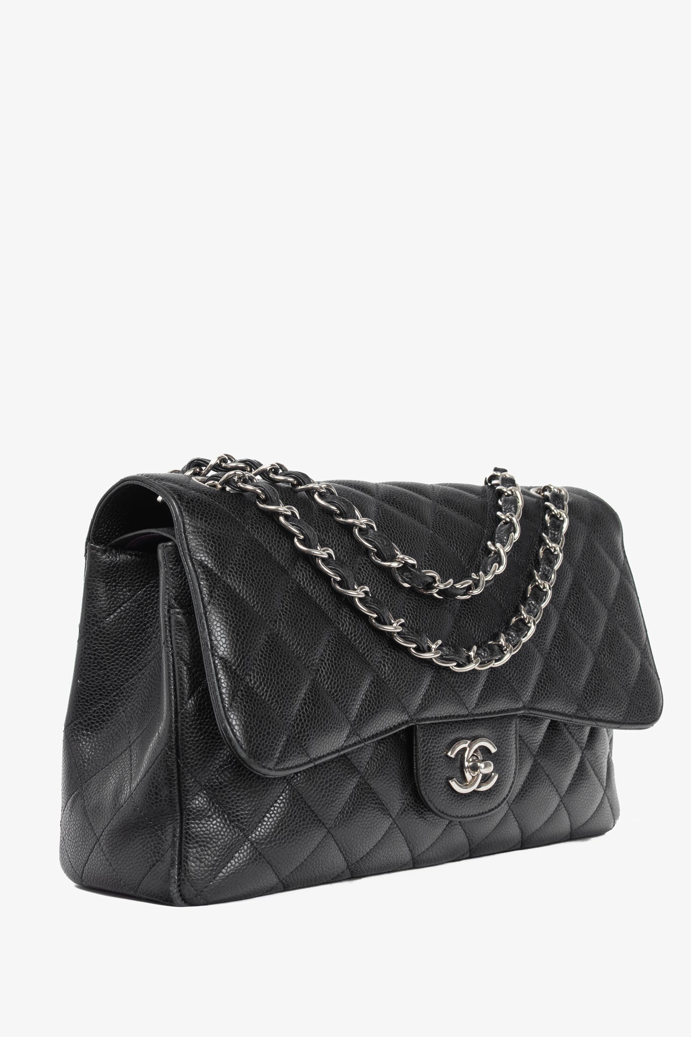 Chanel Jumbo Classic Black Caviar Quilted Double Flap Bag