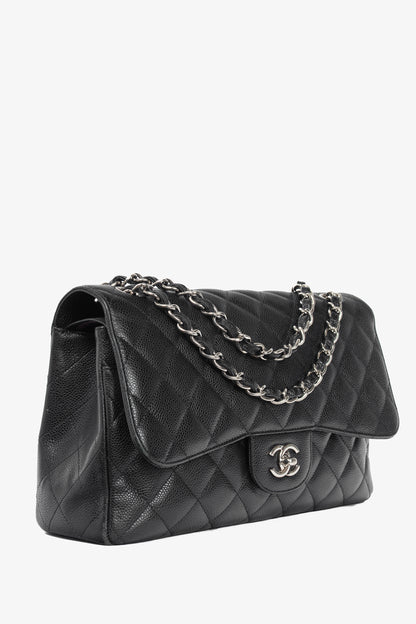 Chanel Jumbo Classic Black Caviar Quilted Double Flap Bag