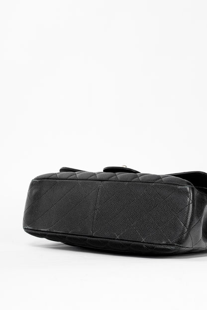 Chanel Jumbo Classic Black Caviar Quilted Double Flap Bag