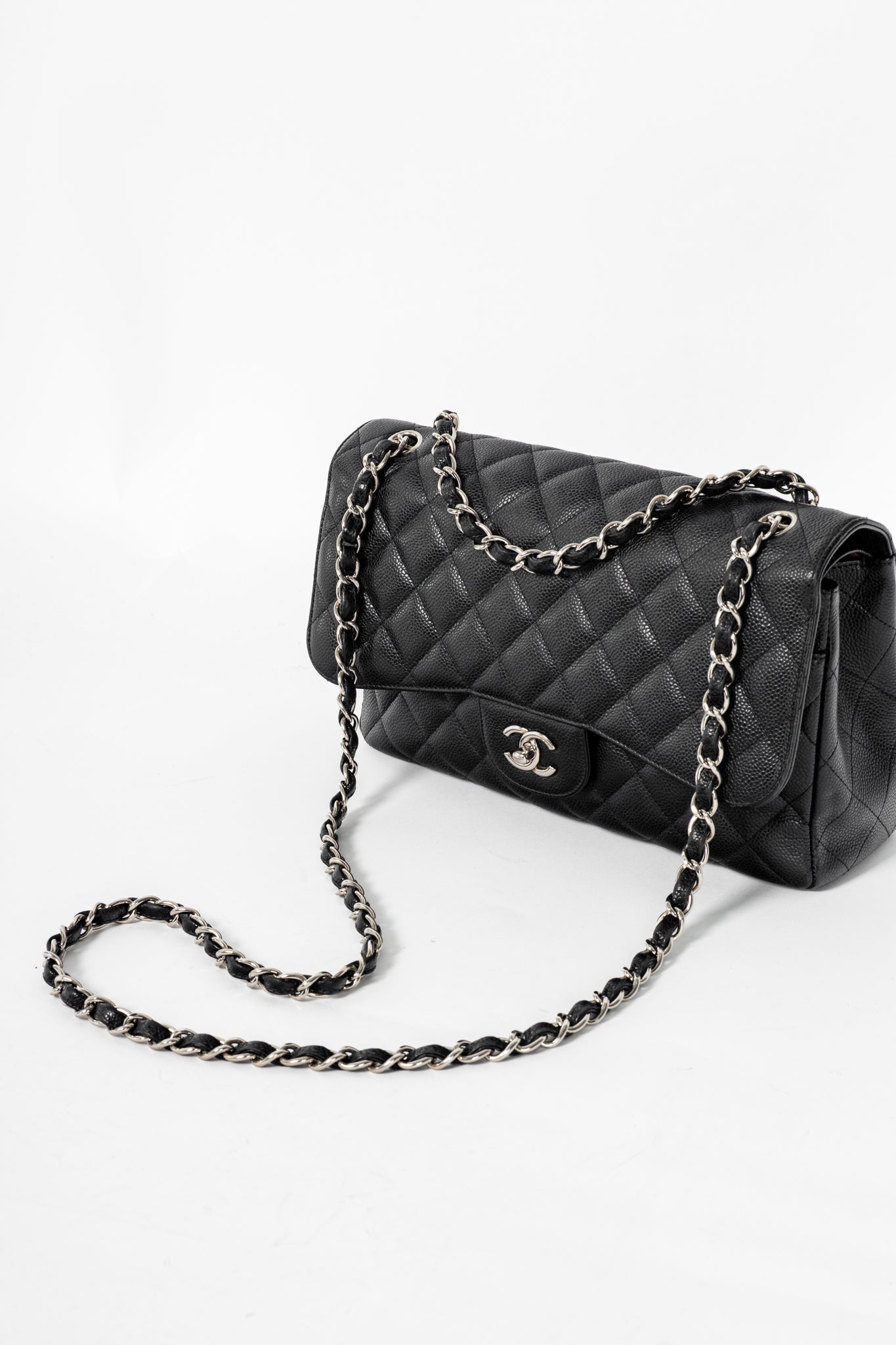Chanel Jumbo Classic Black Caviar Quilted Double Flap Bag