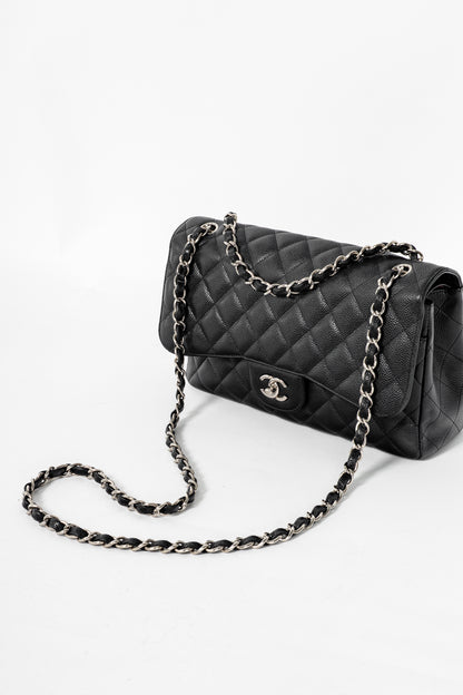 Chanel Jumbo Classic Black Caviar Quilted Double Flap Bag