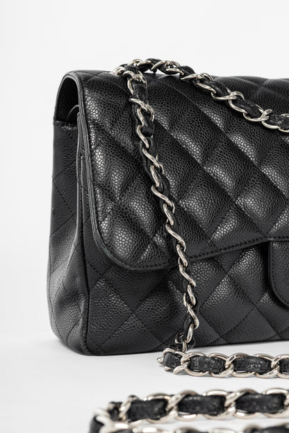 Chanel Jumbo Classic Black Caviar Quilted Double Flap Bag