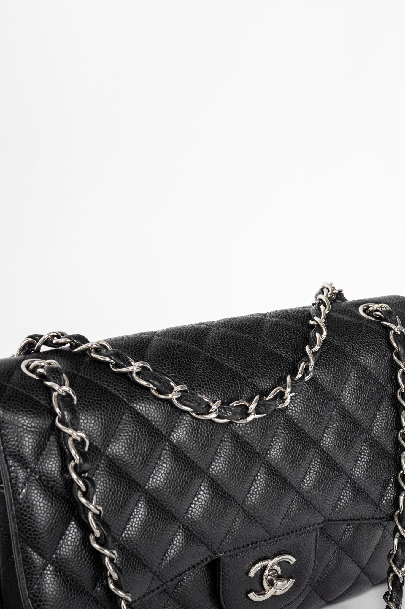 Chanel Jumbo Classic Black Caviar Quilted Double Flap Bag