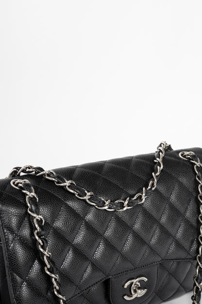 Chanel Jumbo Classic Black Caviar Quilted Double Flap Bag