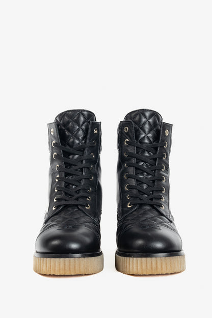 Chanel Black Quilted Leather Interlocking-CC Combat Boots