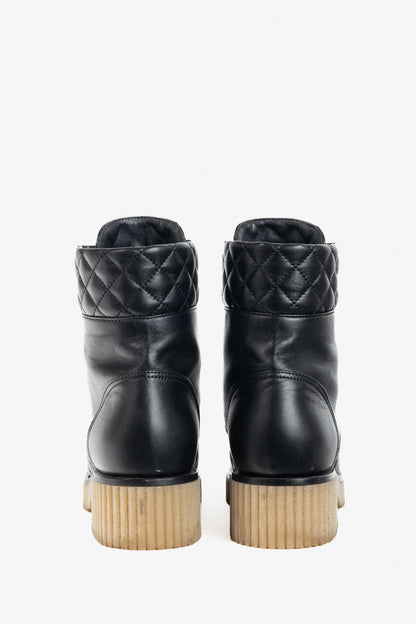 Chanel Black Quilted Leather Interlocking-CC Combat Boots