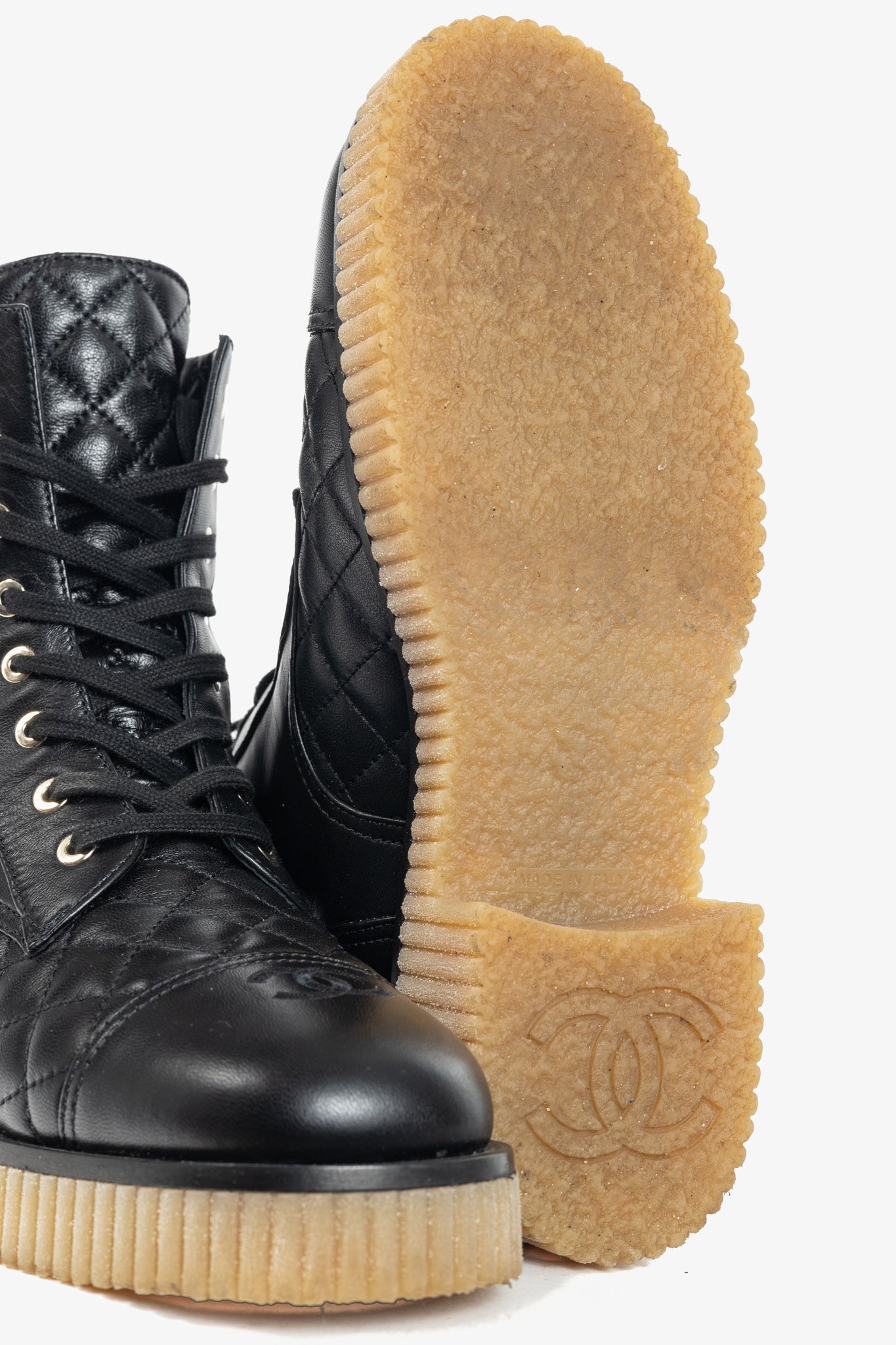 Chanel Black Quilted Leather Interlocking-CC Combat Boots