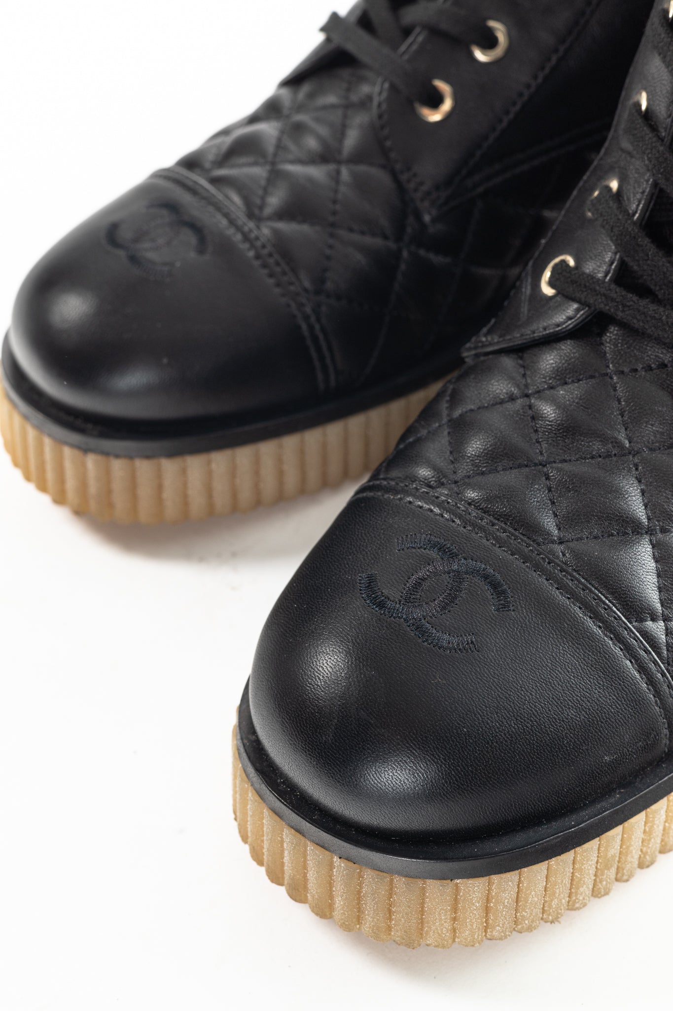 Chanel Black Quilted Leather Interlocking-CC Combat Boots