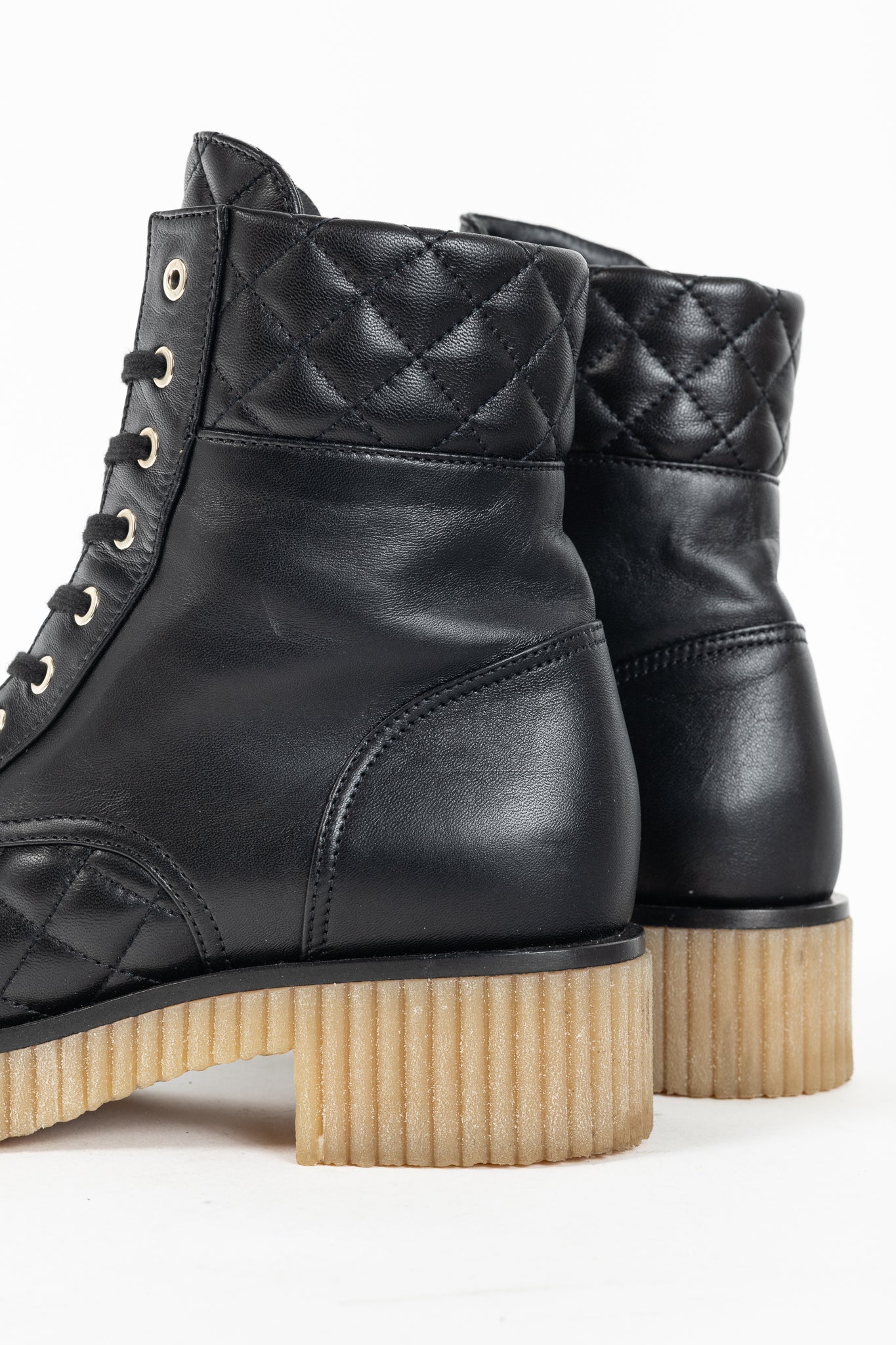 Chanel Black Quilted Leather Interlocking-CC Combat Boots