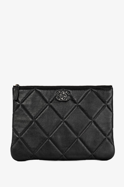 Chanel Black 19 Model Lambskin Quilted Medium O-Case