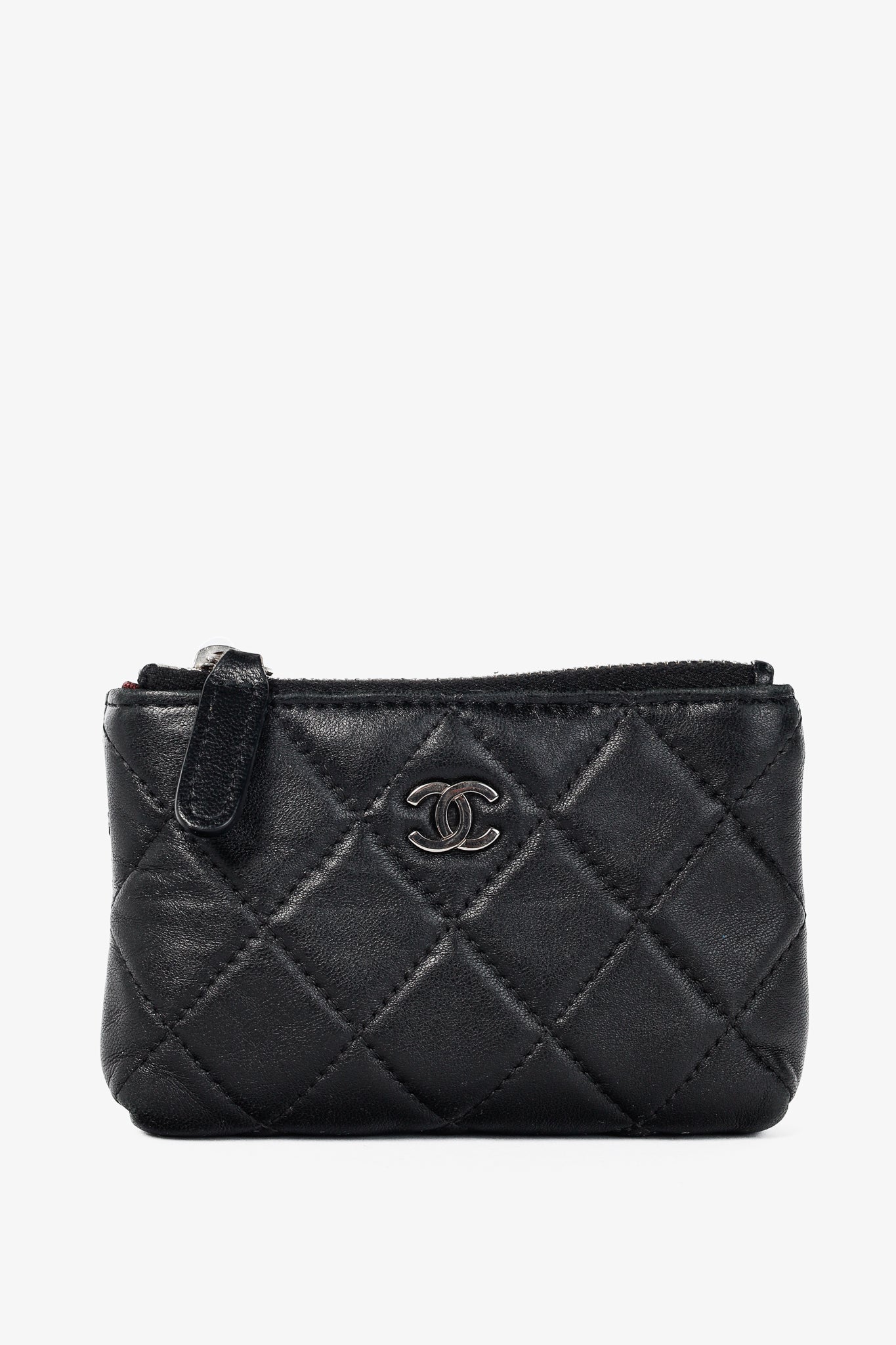 Chanel Black Lambskin Quilted Leather CC Key Holder