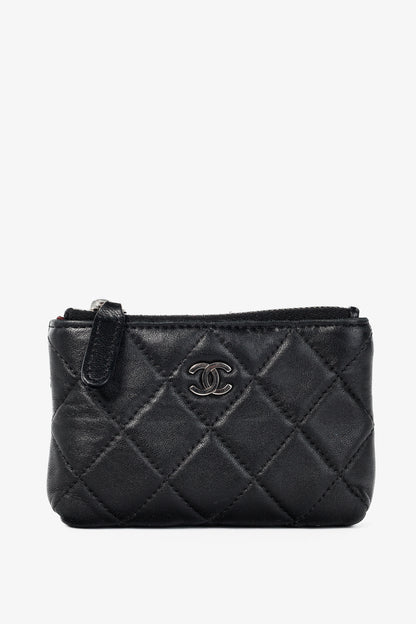 Chanel Black Lambskin Quilted Leather CC Key Holder