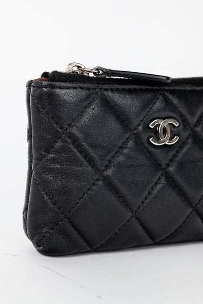 Chanel Black Lambskin Quilted Leather CC Key Holder