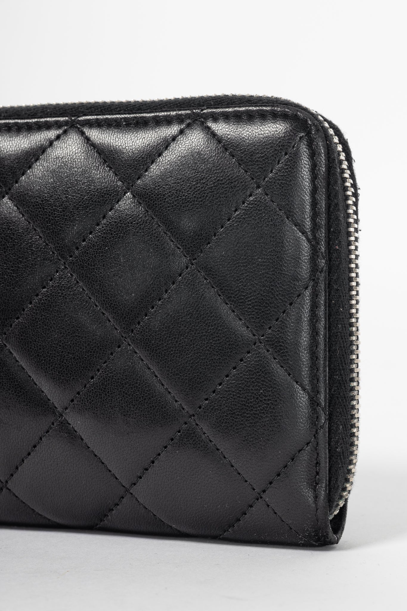 Chanel Black Quilted Lambskin Zip-Around Wallet