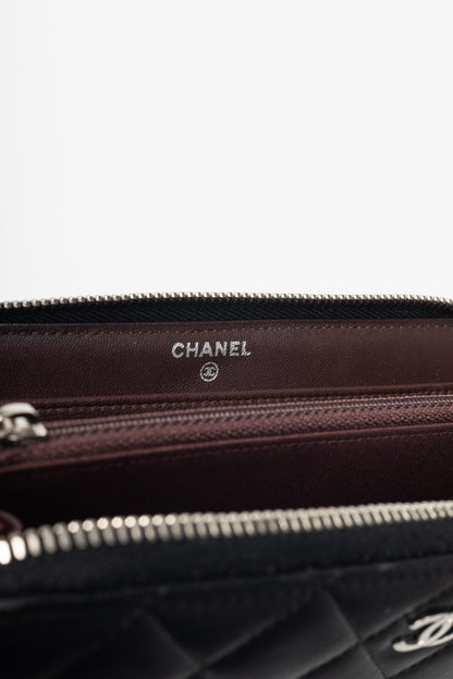 Chanel Black Quilted Lambskin Zip-Around Wallet