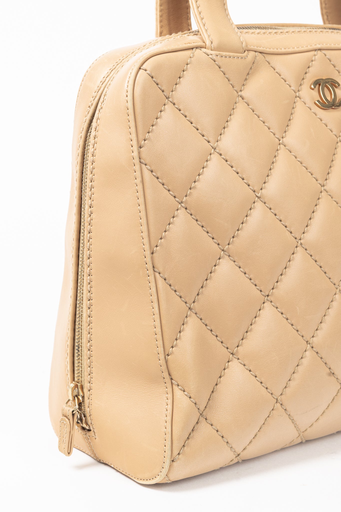 Chanel Wild Stitch Sand CC Quilted Leather Tote