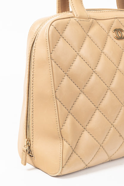 Chanel Wild Stitch Sand CC Quilted Leather Tote