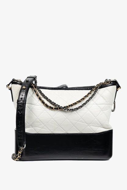 Chanel Medium Gabrielle Hobo White & Black Aged Calfskin Quilted-Leather Shoulder Bag