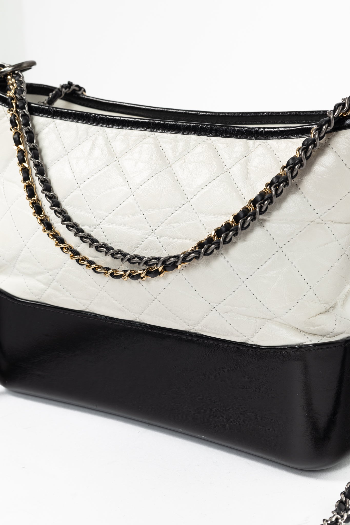 Chanel Medium Gabrielle Hobo White & Black Aged Calfskin Quilted-Leather Shoulder Bag