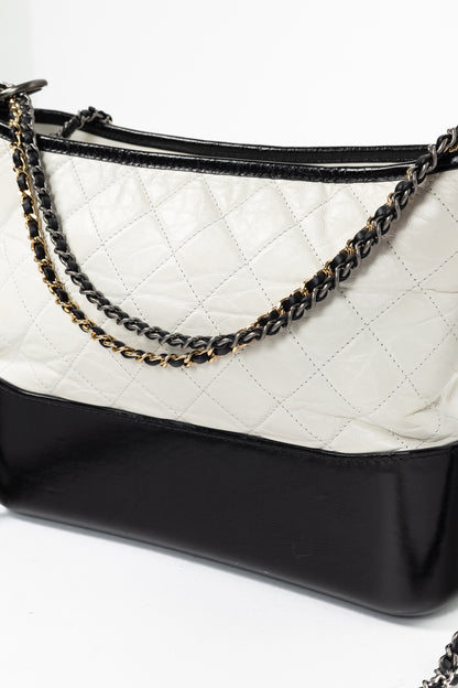 Chanel Medium Gabrielle Hobo White & Black Aged Calfskin Quilted-Leather Shoulder Bag