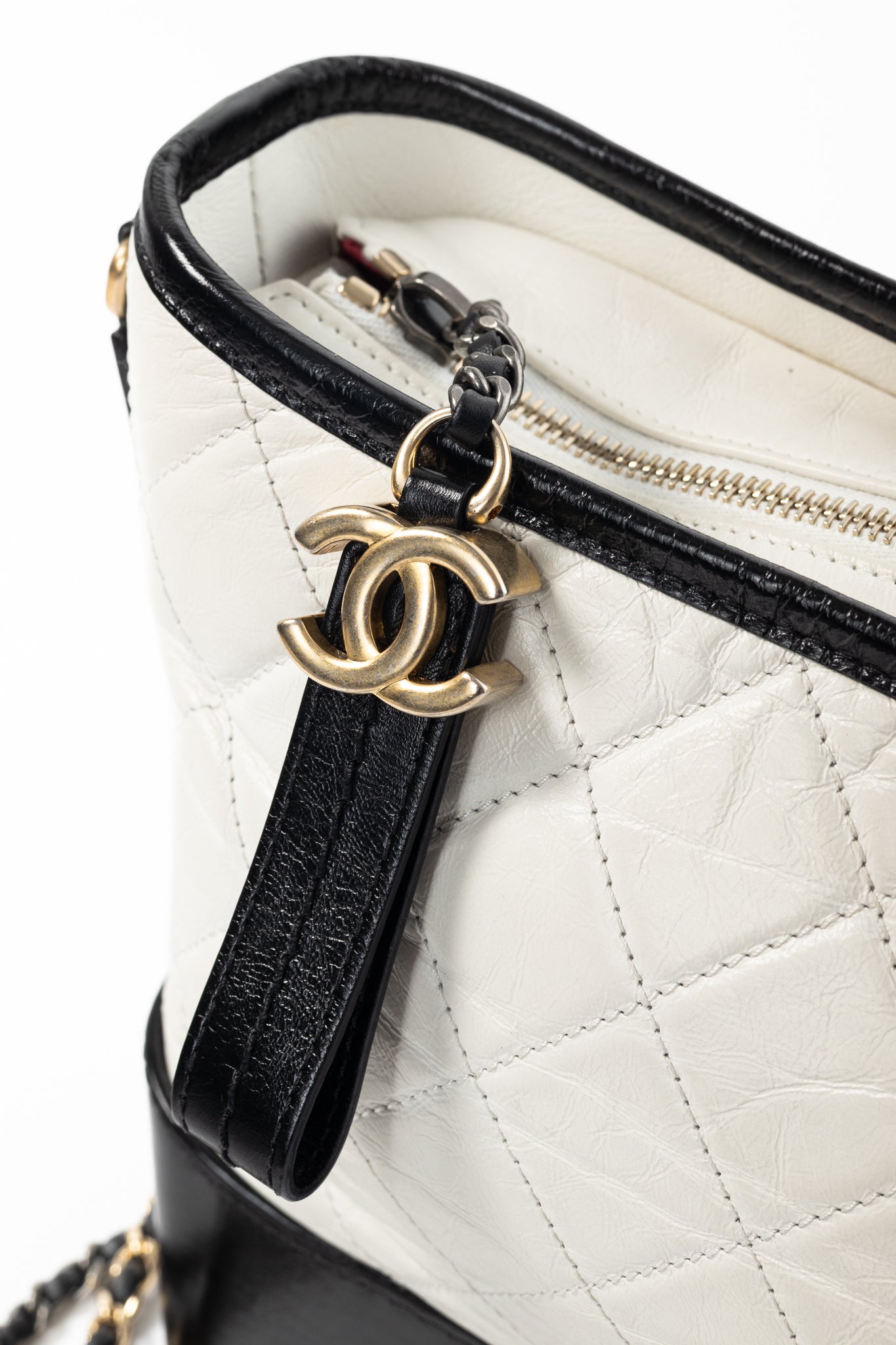 Chanel Medium Gabrielle Hobo White & Black Aged Calfskin Quilted-Leather Shoulder Bag