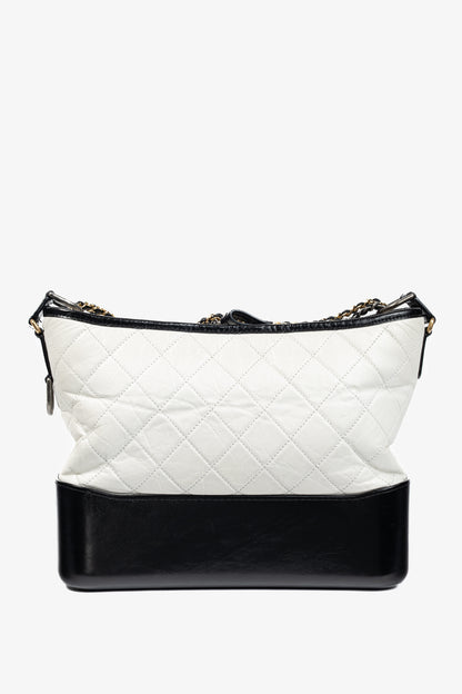 Chanel Medium Gabrielle Hobo White & Black Aged Calfskin Quilted-Leather Shoulder Bag