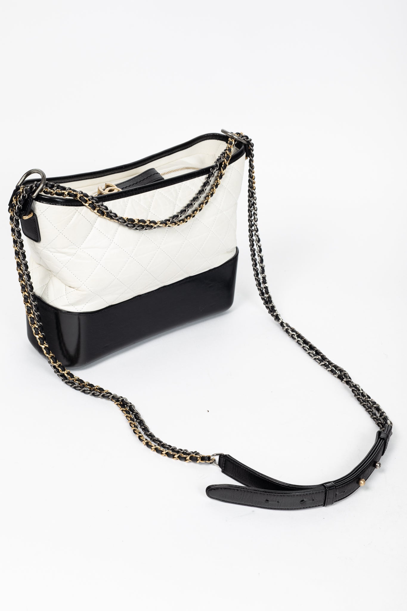 Chanel Medium Gabrielle Hobo White & Black Aged Calfskin Quilted-Leather Shoulder Bag