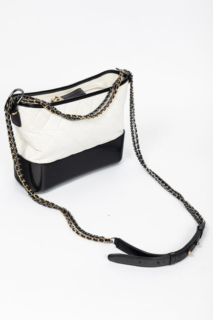 Chanel Medium Gabrielle Hobo White & Black Aged Calfskin Quilted-Leather Shoulder Bag