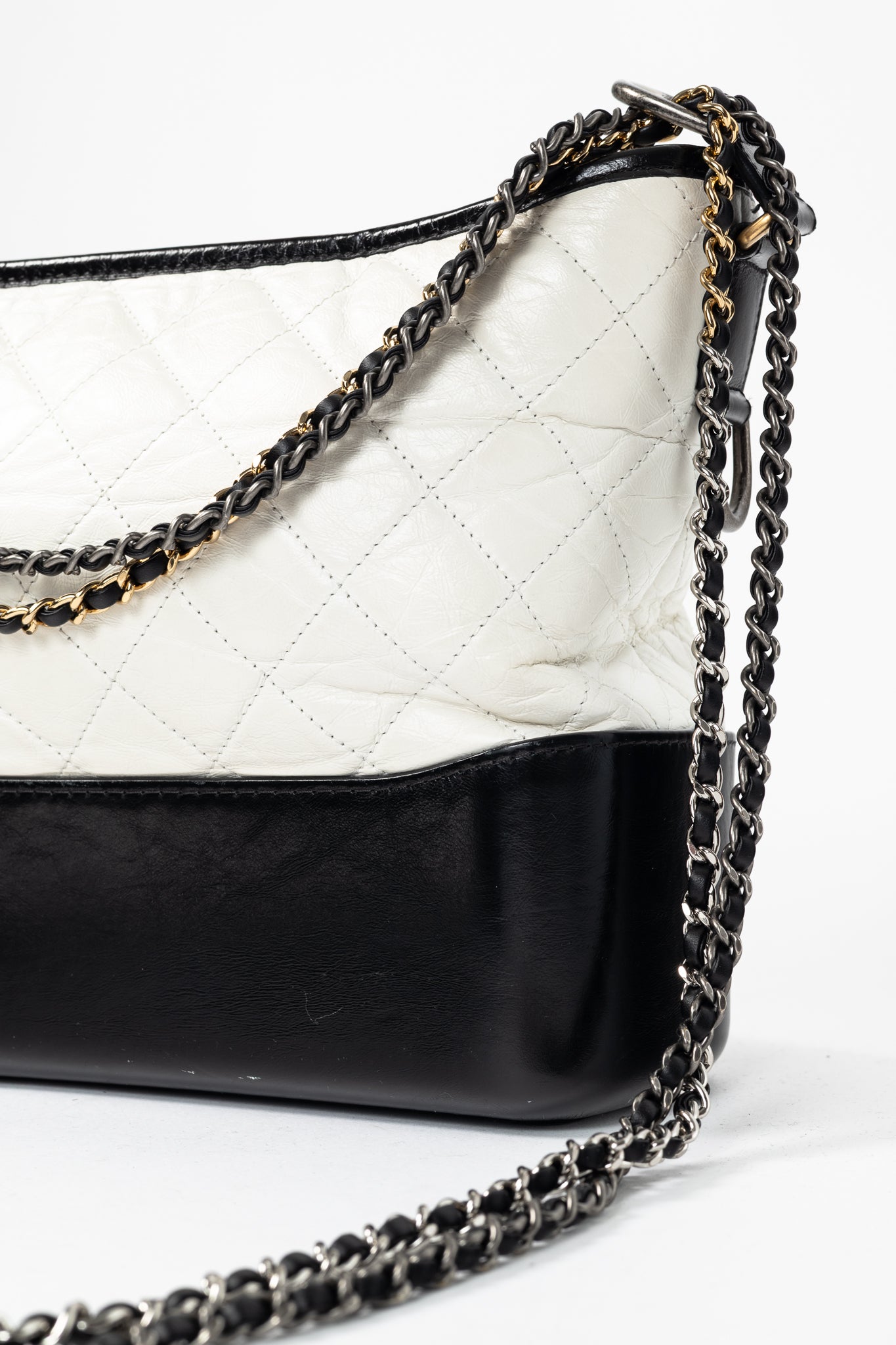 Chanel Medium Gabrielle Hobo White & Black Aged Calfskin Quilted-Leather Shoulder Bag