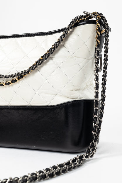 Chanel Medium Gabrielle Hobo White & Black Aged Calfskin Quilted-Leather Shoulder Bag