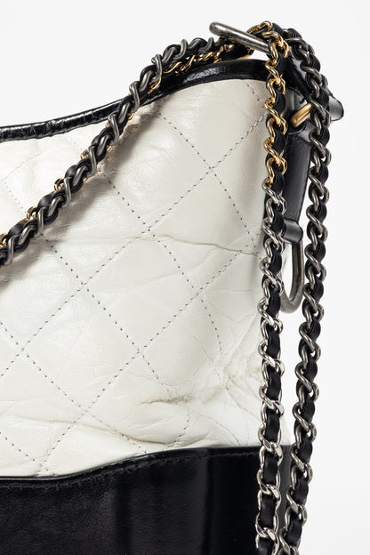 Chanel Medium Gabrielle Hobo White & Black Aged Calfskin Quilted-Leather Shoulder Bag