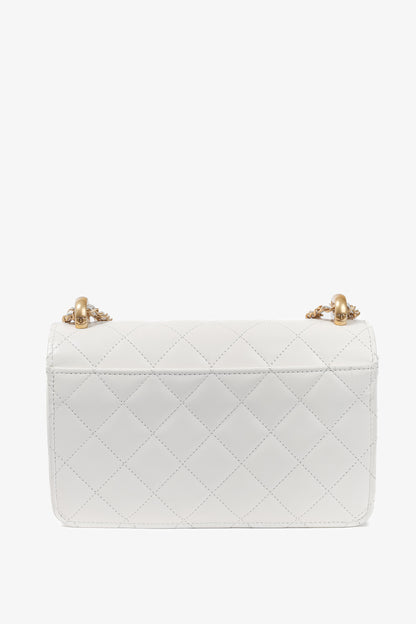 Chanel Pearl Crush White Quilted Lambskin Leather Wallet on Chain