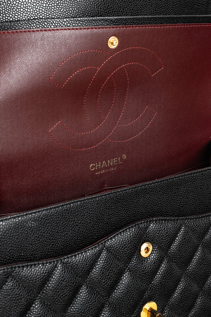 Chanel Timeless Black Caviar Leather Classic Jumbo Double Flap Bag