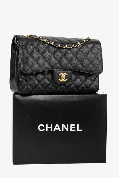 Chanel Timeless Black Caviar Leather Classic Jumbo Double Flap Bag