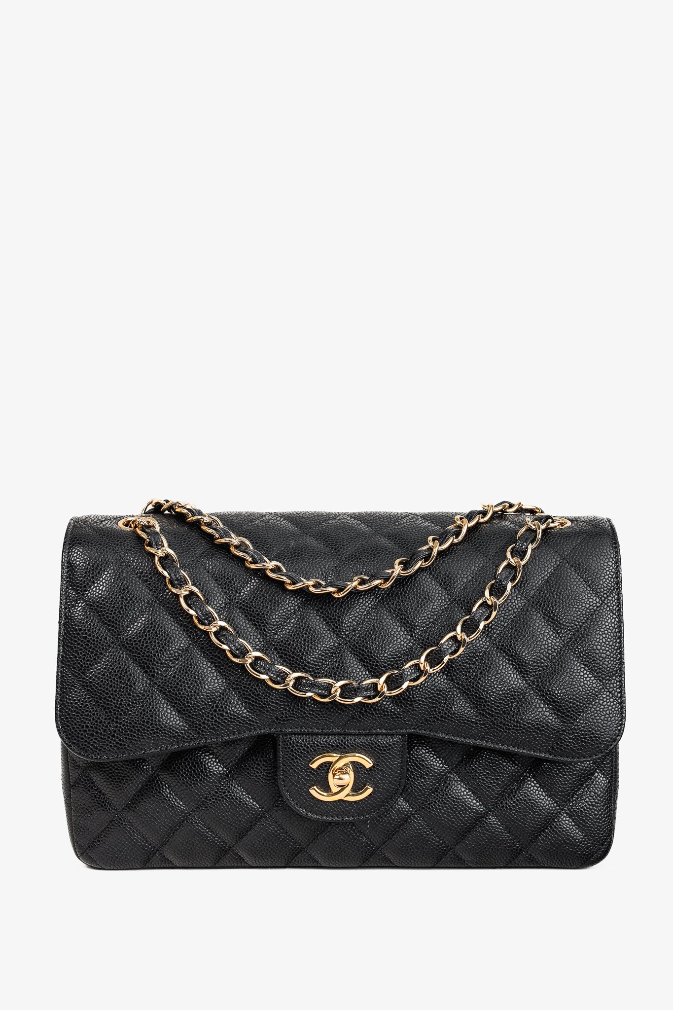 Chanel Timeless Black Caviar Leather Classic Jumbo Double Flap Bag