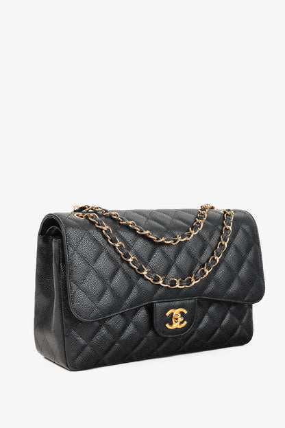 Chanel Timeless Black Caviar Leather Classic Jumbo Double Flap Bag