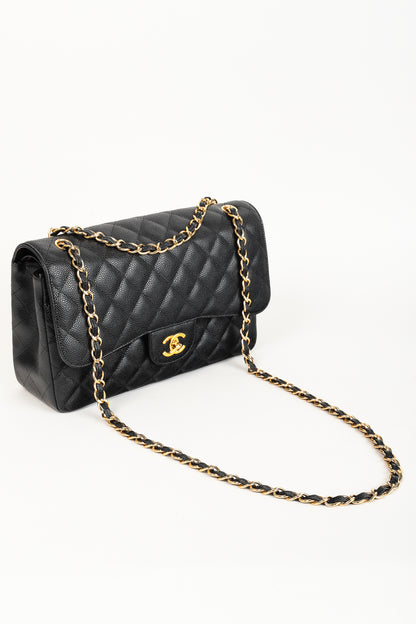 Chanel Timeless Black Caviar Leather Classic Jumbo Double Flap Bag