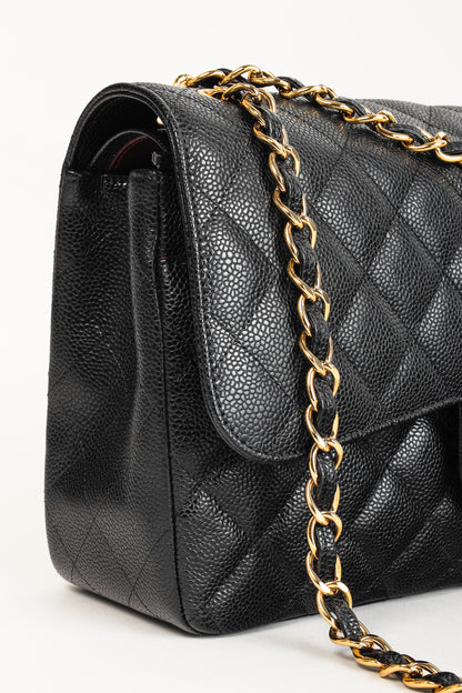 Chanel Timeless Black Caviar Leather Classic Jumbo Double Flap Bag