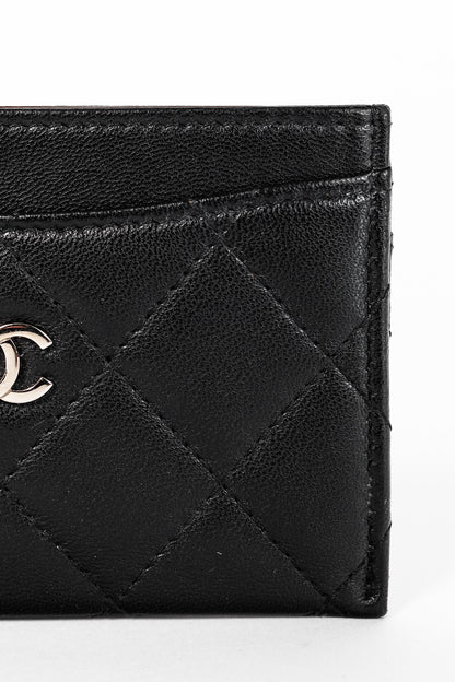 Chanel Black Lambskin Leather Quilted CC Card Holder